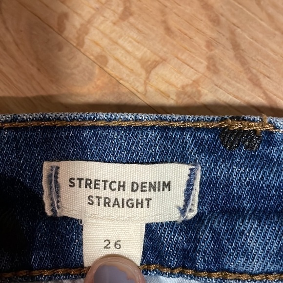 Madewell Jean Skirt Mini Black Heart Print Denim 26 Stretch Fray Blue - Picture 7 of 16